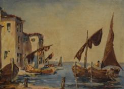 Van Meer, (20th century), an oil painting, Mediterranean sea port, signed, 45 x 60cm, golden oak