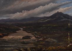 An early 20th century oil on canvas 'Ruggard Highland' artist unknown, entitled and indistinctly