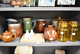 An assorted collection of mixed glass and ceramics, to include four amber coloured glass lidded