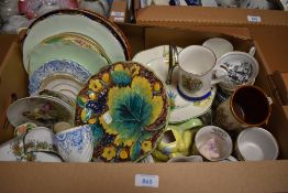 A pair of Victorian Majolica leaf design plates, together with a selection of mixed china and