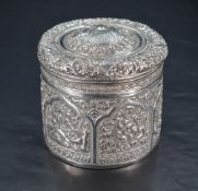A late 19th/early 20th century colonial silver lidded box, of circular form, the domed lift-off
