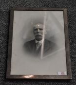 A large George V Silver photograph frame, of plain rectangular form with engraved presentation