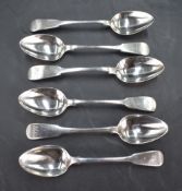 A matched set of six 19th century Scottish silver teaspoons, fiddle pattern with pip reverse and