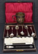 A set of six Edwardian silver teaspoons, Old English pattern bright cut with foliate designs,
