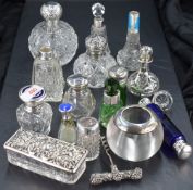 A George V silver and enamel topped dressing table bottle, marks for Birmingham 1914, maker