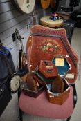 A vintage Zither frame and concertina (purporting to be Lachenal with replacement ends and two