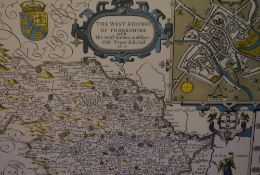 After John Speed (1551/2-1629), a coloured print, A map of the West Riding of Yorkshire (with the