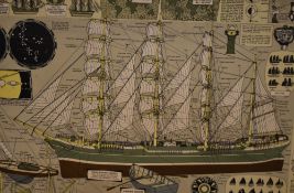 A Tull Graphics Limited 'Mariner's Chart' lithograph poster, framed and mounted, 68cm x 118cm