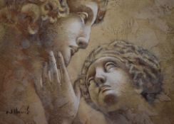 W Harris (20th/21st century) oil on board, renaissance heads, signed lower left, within a stepped