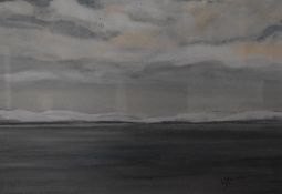 E Mackie (local contemporary) watercolour, winter coastal scene, signed lower right within card