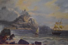 An interesting late 19th/early 20th century oil on board, depicting St Michael's Mount, with