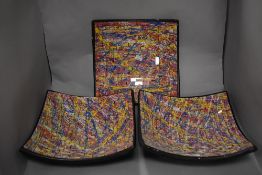 Three contemporary glass mosaic accent plates, 30cm wide
