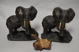 Two bronze effect resin studies of Elephants.
