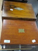 An early 20th century Mother of pearl inlaid jewellery box, having quilted red lining, and another