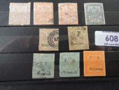 TRANSVAAL, 1st BRITISH OCCUPATION OPTS, MINT AND USED RANGE Card with 9 values, opts to bottom two