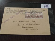 SOUTH WEST AFRICA 1938, 1 1/2d PURPLE-BROWN OPTD OFFICIALS ON FIRST DAY COVER SWA first day cover