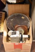 Two small vintage wall mirrors, an art deco style barometer and a projector.