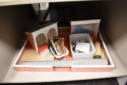 A home made wooden farm yard with Britains plastic animals, figures and accessories.