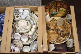 Two cartons of assorted ceramics including Coalclough part tea service in pink with floral design, a