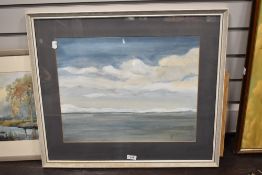 E Mackie (local contemporary) watercolour, winter coastal scene, signed lower right within card