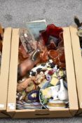A miscellaneous selection of ceramics and glassware that includes carnival glass bowl and jugs,