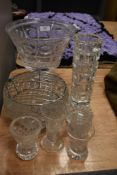 A mixed lot of vintage pressed and cut glass, included are vases and rose bowl etc.