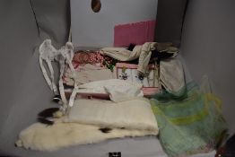 A miscellany of items, to include vintage gloves, head scarves, costume jewellery, ermine tippet,