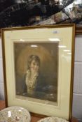 A framed, glazed and mounted vintage print of a young boy in a blue coat, after Henry Raeburn.