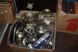 A collection of vintage and retro metal wares, including cruets, serving dishes, teapots,