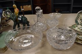 A commemorative cut glass fruit bowl with etched inscription, 'Elizabeth & James 7.12.91', another