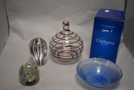 A Caithness paperweight entitled Twit Twoo George, another paperweight with yellow and blue floral