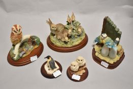 A Selection of Border Fine Arts studies and one similar Blue tit study, comprising; tawny owl on