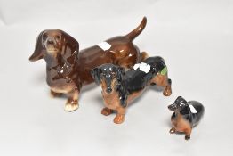 Three Dachsund studies, including two Beswick pottery studies.