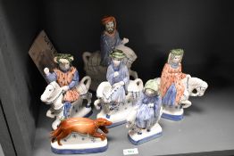 Six vintage Rye Pottery figure studies from the Canterbury tales The Guardsman, The Guardsmans Wife,