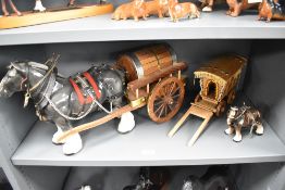 A grey Shire horse study with cart in gloss finish, a smaller Melba ware study with paper label