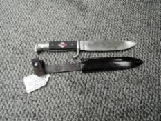 A late WWII Hitler Youth Knife, thicker plain blade, stopped issuing 1942, blade length 14cm,