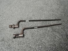 Two WWI period Socket Bayonets, overall length 38cm and numbered 12346, 2nd overall length 42cm,