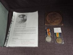 A WWI Medal Pair and Plaque to PTE 27718 Herbert Chant, killed in action 12/1/17, 11th Batt Border