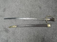 A possible 19th century European Hunting Sword, no makers marks seen having brass decorated