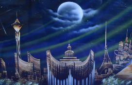 Unknown Artist, 20th Century, mixed media, A Las Vegas skyline by night, signed indistinctly to