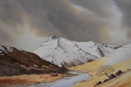 P.T Kelly (20th Century, British), watercolour, 'Beinn Fhada, Glen Affric', A winter landscape of