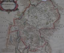 After Robert Morden (1650-1703), a hand coloured map of Westmorland, the title displayed in a