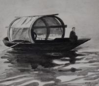 W.H Reynolds (late 19th/early 20th century) a monochrome watercolour depicting a Chinese Sampan,