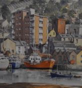 G.L Cook (20th Century, British), watercolour, A colourful harbour scene, possibly Cornwall, with