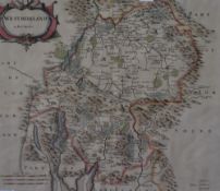 After Robert Morden (1650-1703), a hand coloured map of Westmorland, the title displayed in a