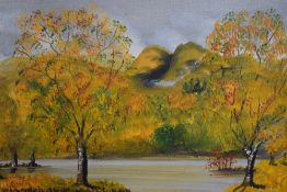 M. Edmondson (20th Century, British), oil on canvas, 'Autumn in Lakeland', a naive and vibrantly