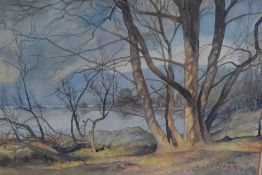 After Edward Jeffrey (British, 1898-1978), colour print, A view of Derwentwater, framed, mounted,