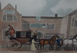 A group of four 19th century coloured engravings of horse drawn coach scenes, to comprise '