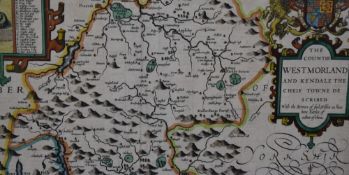 After John Speed (1552-1629), a hand coloured map of The County of Westmorland and Kendal,