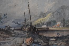19th Century British School, watercolour, a rural estuary scene with horse and cart beside a